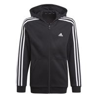 阿迪达斯 adidas轻运动男大童儿童舒适三条纹运动连帽夹克外套 黑色/白色 152CM