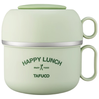 泰福高（TAFUCO）316不锈钢泡面碗食堂打饭饭盒一人食2L内置餐具T5206 【绿色大容量】内置餐具