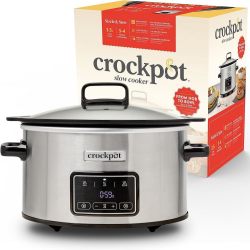 Crockpot Sizzle & Stew 数字慢炖锅 | 3.5 升(3-4 人)| 可拆卸适用于肉类和蔬菜的电磁炉碗 | 欧标 2 针插头 | 不锈钢 [CSC11X]