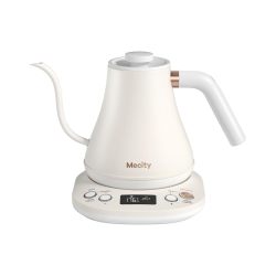 MECITY 电热水壶鹅颈壶嘴温控保温功能 LCD显示屏自动断电防干烧 手冲咖啡茶壶 1200瓦快速加热 0.8L容量 304不锈钢材质 奶白色