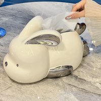 企驭轻奢萌兔纸巾盒客厅高档餐巾纸盒子陶瓷抽纸盒创意茶几摆件纸抽盒 粉嘟猪猪纸巾盒
