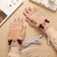 珂楚可充电加热手套 USB充电加热手套男女冬季办公学习可触屏发热保暖 鹿角米色-即插即用