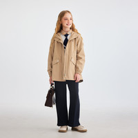 暇步士(Hush Puppies)童装儿童女大童2025秋季经典质感格纹内衬学院风女童风衣 暖卡其 【宽松版】 175 【青少款】