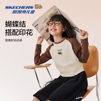 Skechers斯凯奇旋风T儿童休闲长袖男女款长袖T恤衫L325G012 拼色/象牙白色/001J 120
