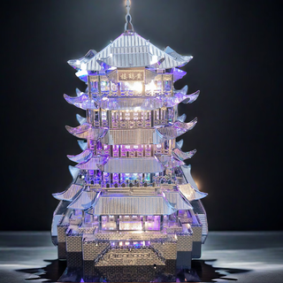 VTR解压:黄鹤楼:古风金属拼装模型成人高难度立体拼装积木3D手工玩具 黄鹤楼带工具+彩光灯