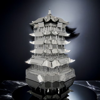 VTR解压:黄鹤楼:古风金属拼装模型成人高难度立体拼装积木3D手工玩具 黄鹤楼带工具+彩光灯