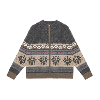 半圆圈圈纱线女装[复古]2025秋冬宽松立领费尔岛图案针织毛衣女 灰色（预售） M