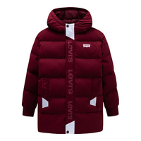 Levi's李维斯童装男童中长款三防棉服冬季加厚保暖上衣复古外套 赤霞红 120 /60(6) 120/60(6)