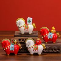 鲸意 国潮招财马上有钱摆件 4套装