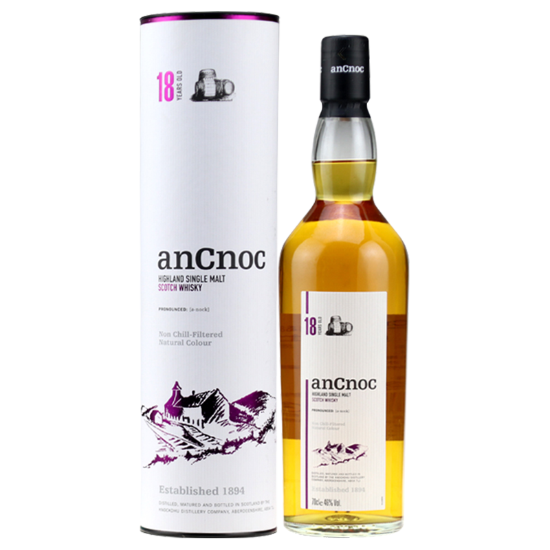 洋酒 AnCnoc 安努克高地单一麦芽苏格兰威士忌 纯麦烈酒洋酒 700ml 18年