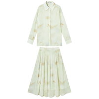 限尺码：DUIBAI 2024秋装轻薄晕染印花长袖衬衫中长半裙两件套女式通勤套装