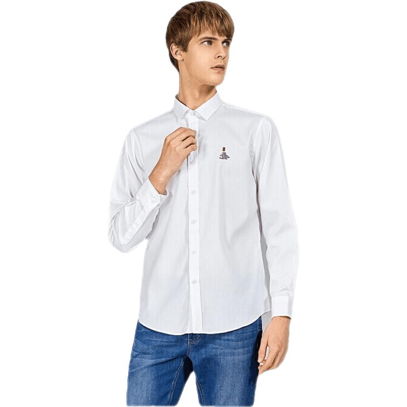 金利来奥特莱斯男士长袖白衬衫春秋纳米免烫舒适纯棉字母绣花休闲衬衣 白色绣花-00 XL