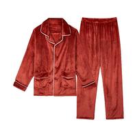 都市丽人 加厚珊瑚绒开襟长袖睡衣套装