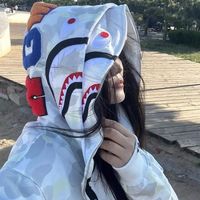 日系潮牌BAPE鲨鱼卫衣男迷彩双帽斑点街头休闲大码女外套