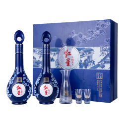 红星 二锅头 蓝花15 清香型白酒 52度 500ml*2瓶 礼盒装 纯粮酒 送礼