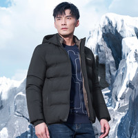 才子(TRIES)男士可拆卸连帽印花棉服加棉内胆防风保暖外套商务休闲通勤外衣男 黑色 3XL (185/100A)