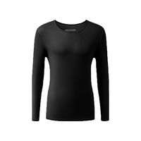 斯凯奇打底衫套头衫女秋可外穿超薄透气圆领内搭弹力修身长袖上衣黑色XL