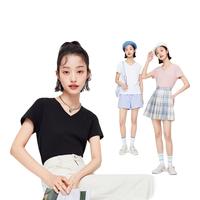 森马 Semir短袖T恤女v领显瘦百搭上衣夏女士纯色基础打底衫气质