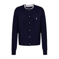 POLOWALK 长袖针织衫女秋冬百搭针织开衫简约绞花圆领毛衣开衫