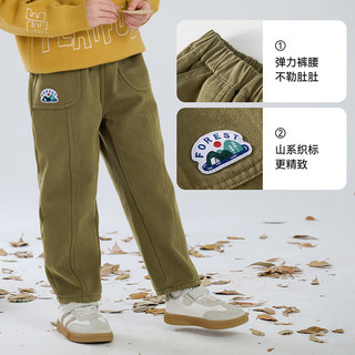 棉花堂（cottontown）【加绒】棉花堂童装男童裤子秋冬儿童工装裤女童休闲裤冬季加厚款 军绿 90 90/50