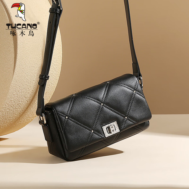 啄木鸟 真皮小众菱格小香包