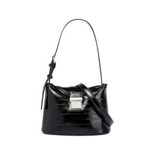 啄木鸟 包包女款2025年时尚潮流百搭鳄鱼纹水桶包通勤单肩斜圣诞新年 黑色