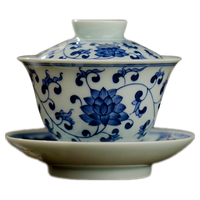 三勤堂景德镇陶瓷手工手绘青花品茗杯三才盖碗套组功夫茶杯茶具主人杯 青花山水品茗杯A款 100ml