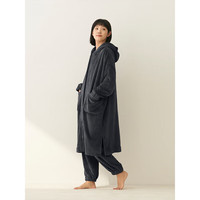 無印良品 MUJI(無印良品 )女式 暖柔家居长开衫 女士睡袍冬季款加厚 炭灰色 S-M
