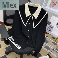 MLEX亿哆咪服饰设计感娃娃领打底衫女秋气质内搭毛衣小香风针织衫 黑色 XL 【110-120斤】