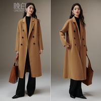 晚白2025气质翻驳领高级感时尚通勤双面呢长款羊毛大衣外套女 卡其色 M