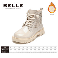 百丽(Belle)童鞋女童马丁靴冬季2025加绒保暖靴子小女孩公主靴儿童骑士靴 米色 26 适合脚长约15.3-15.8cm