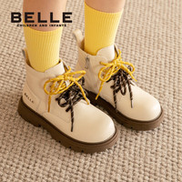 百丽(Belle)童鞋女童马丁靴2025冬季加绒儿童短靴子鸳鸯鞋带男童骑士靴中大童 黑色 26 适合脚长约15.7-16.2cm