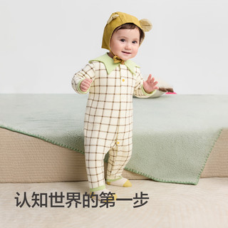 巴拉巴拉童装新生儿连体衣男女宝宝爬爬衣服2025新哈衣夹棉包屁衣加厚洋气 白底咖绿碎花00311 80cm