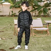 大嘴猴 儿童羽绒裤2025秋冬中大童保暖防寒男女童休闲厚下装 黑色 150