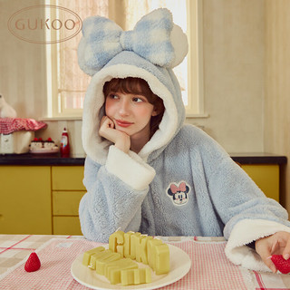 果壳（Gukoo）睡衣女冬季多款可爱女家居服保暖连帽卡通睡袍 水蓝 S
