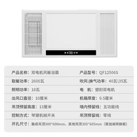 鸿雁 双电机浴霸暖风照明排气一体机浴室取暖器卫生间集成吊顶QF12506S