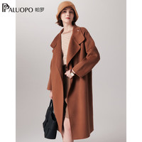 帕罗(PALUOPO)纯羊绒大衣女翻领秋冬慵懒翻领系带100%山羊绒毛呢外套 23067 驼色 S 155/80A