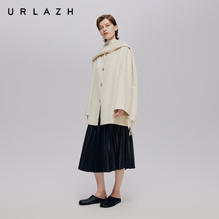 URLAZH秋季围巾式A字圆领双面呢大衣女 米白 S