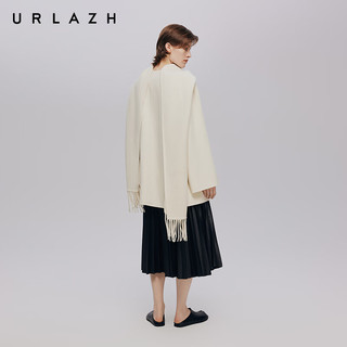 URLAZH秋季围巾式A字圆领双面呢大衣女 米白 S