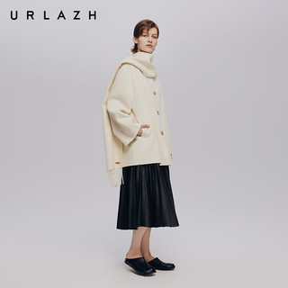 URLAZH秋季围巾式A字圆领双面呢大衣女 米白 S