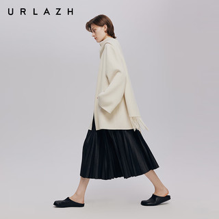 URLAZH秋季围巾式A字圆领双面呢大衣女 米白 S