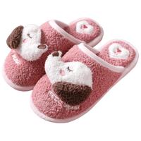 惠夫人棉拖鞋女冬季家居保暖防滑家用可爱毛绒软底地板拖男 贵美人 皮红 38-39 (适合37-38码穿)