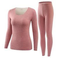 雅鹿女士无痕AB面保暖内衣加绒加厚圆领恒温德绒无痕秋衣秋裤套装