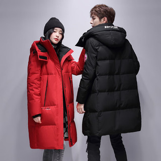 雪中飞长款羽绒服鹅绒抗寒保暖情侣款休闲时尚户外连帽外套30388 红色 S (160/84A)