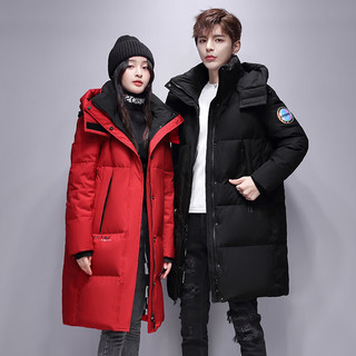 雪中飞长款羽绒服鹅绒抗寒保暖情侣款休闲时尚户外连帽外套30388 红色 S (160/84A)