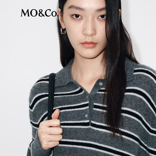 MO&Co.针织衫2025冬轻暖智性翻领条纹POLO衫毛衣宽松落肩MBE4SWT086 灰白条色 S /160