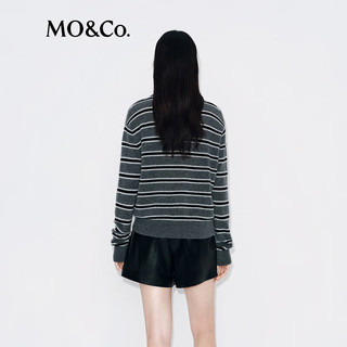 MO&Co.针织衫2025冬轻暖智性翻领条纹POLO衫毛衣宽松落肩MBE4SWT086 灰白条色 S /160