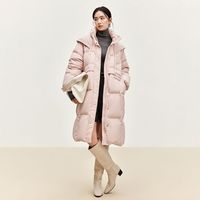 尚都比拉 优雅保暖时髦中长款防风连帽落肩拉链对称口袋保暖羽绒服