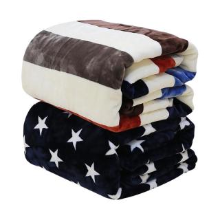 玉沙 六色条纹 法兰绒毛毯70*100cm 两条装