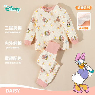 迪士尼（Disney）童装中性暖棉套装三层加厚保暖内衣套装夹棉秋衣秋裤男女童冬季 花朵黛丝